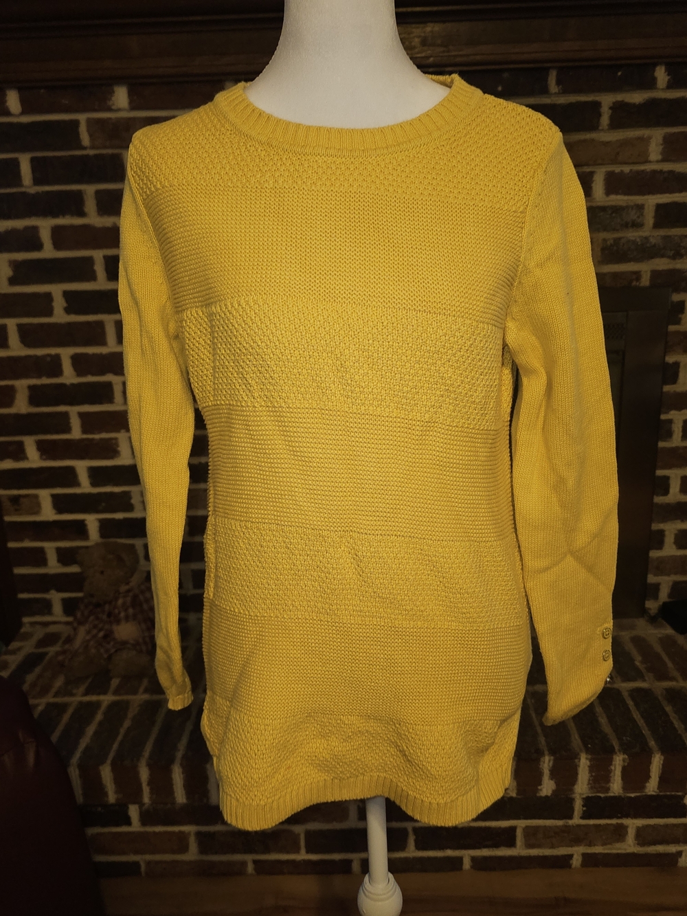 Talbots Mustard Yellow Textured Knit Sweater - Size Petite S